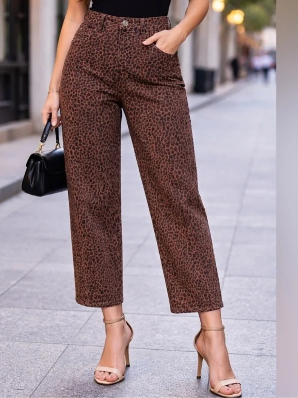 John Mark Brown Leopard Barrel straight leg Jeans